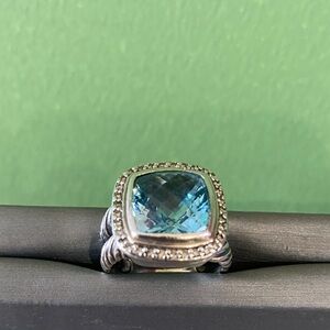 David Yurman Sterling Silver Blue Topaz Cushion Ring